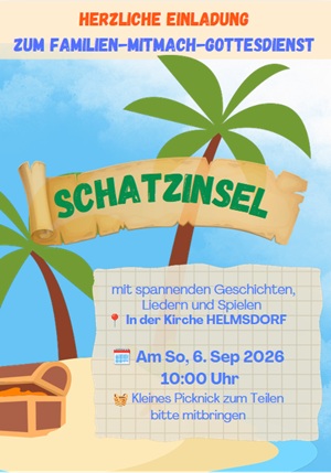 Flyer f&uuml;r Schatzinsel: Familien-Mitmach-Gottesdienst
